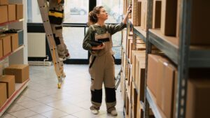 Woman manager working on stock inventory